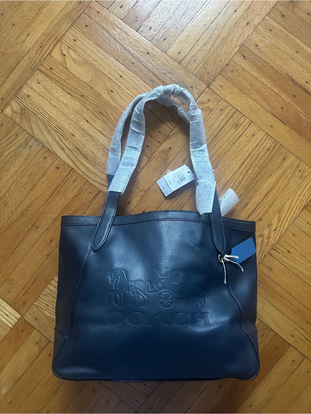 Coach Horse Carriage Tote Bag Midnight Blue / Sky Blue Leather Purse NWT $378